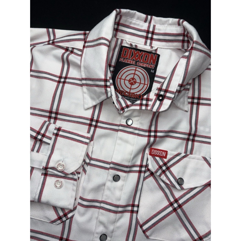 Dixxon Shirt Mens Med White Red Plaid Button Up Pearl Snap Precision Flannel